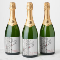 Merry Christmas Birch Trees and Red Cardinal Birds