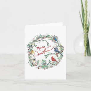 Merry Christmas Bird And Wreath Holiday Card
