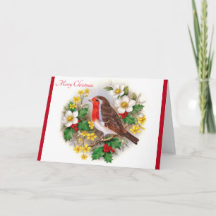 Merry Christmas Bird in Natural Floral Setting Hol Holiday Card