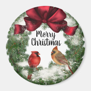 Merry Christmas Birds in Wreath Vintage Magnet