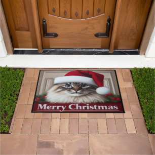 Merry Christmas Birman Cat, Xmas Santa Birman Cat Doormat