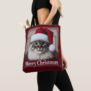 Merry Christmas Birman Cat, Xmas Santa Birman Cat Tote Bag