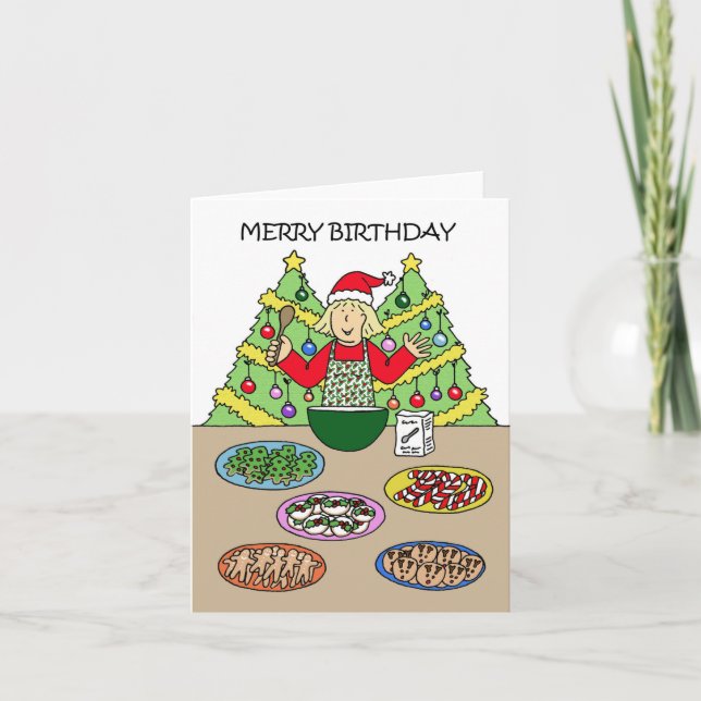 Merry Christmas Birthday Lady Baking Card (Front)