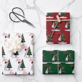 Merry Christmas Black African American Woman Wrapping Paper Sheet