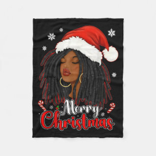 Merry Christmas Black African Girl Santa Hat Xmas  Fleece Blanket