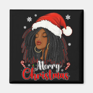 Merry Christmas Black African Girl Santa Hat Xmas  Magnet