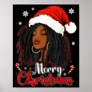 Merry Christmas Black African Girl Santa Hat Xmas  Poster