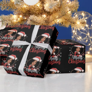 Merry Christmas Black African Girl Santa Hat Xmas  Wrapping Paper