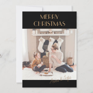 Merry Christmas Black and Gold  Holiday Card
