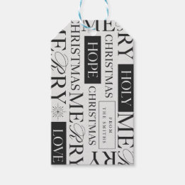 Merry Christmas | Black And Grey Customisable Name Gift Tags