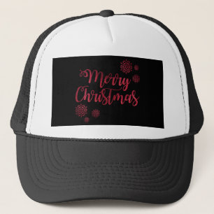 Merry Christmas Black and Red Snowflake Typography Trucker Hat
