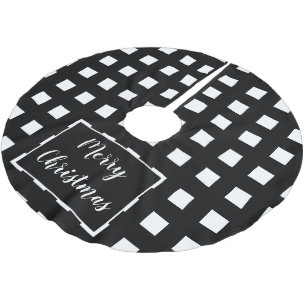 Merry Christmas Black And White Checkered Brushed Polyester Tree Skirt