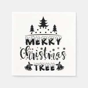 Merry Christmas Black and White Christmas Tree Napkin