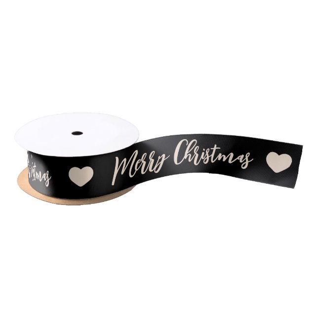 Merry Christmas black and White Traditional Satin Ribbon (Spool)