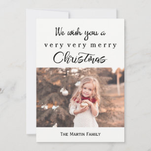 Merry Christmas Black and White with Dots Photo Holiday Card