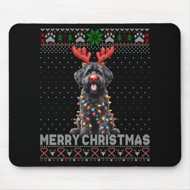 Merry Christmas Black Ao Dog Lover Ugly Xmas T Shi Mouse Pad (Front)