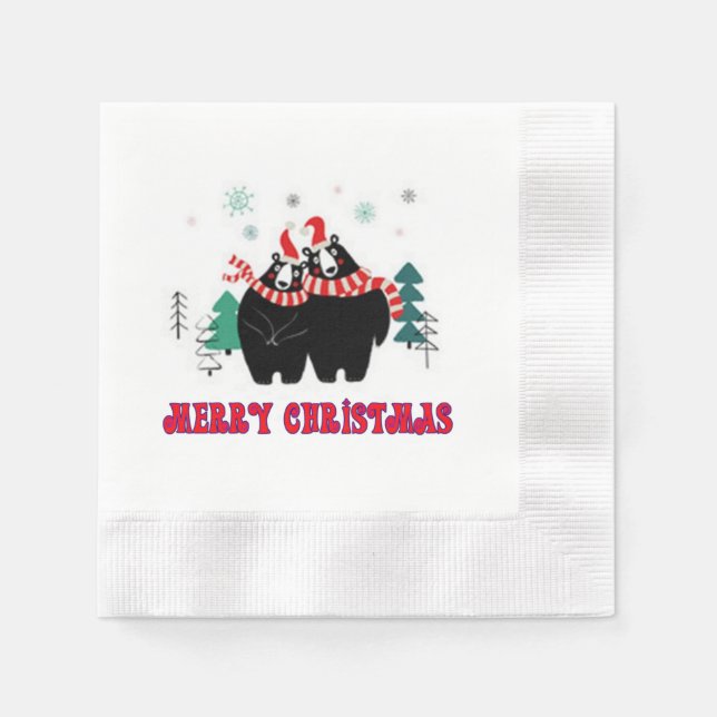 Merry Christmas Black Bears Napkin (Front)