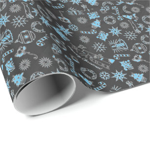 Merry Christmas Black Blue Santa Symbols Wrapping Paper