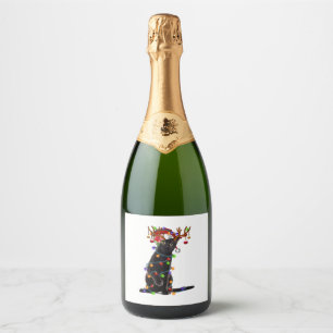Merry Christmas Black Cat Light Christmas Merry Sparkling Wine Label