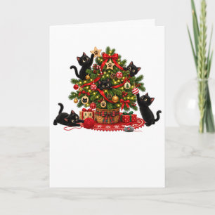 Merry Christmas Black Cats Tree Cute Kittens Gift Holiday Card