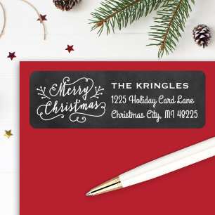 Merry Christmas Black Chalkboard Return Address