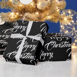 Merry Christmas black custom script elegant Wrapping Paper