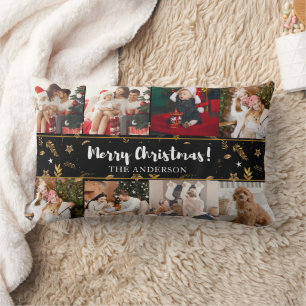 Merry Christmas Black Elegant Modern Photos Lumbar Cushion