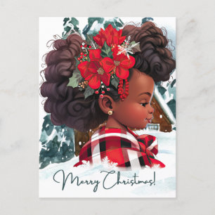 Merry Christmas Black Girl Melanin Girls Xmas Snow Postcard