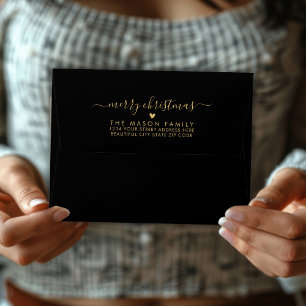 Merry Christmas Black Gold Family Return Address Envelope