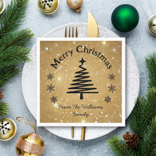 merry christmas black gold glitters luxury holiday napkin