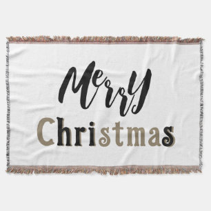 Merry Christmas Black & Gold Text Throw Blanket