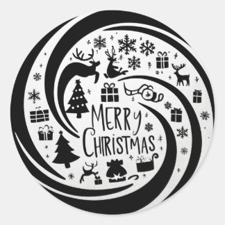 Merry Christmas black graphic Classic Round Sticker