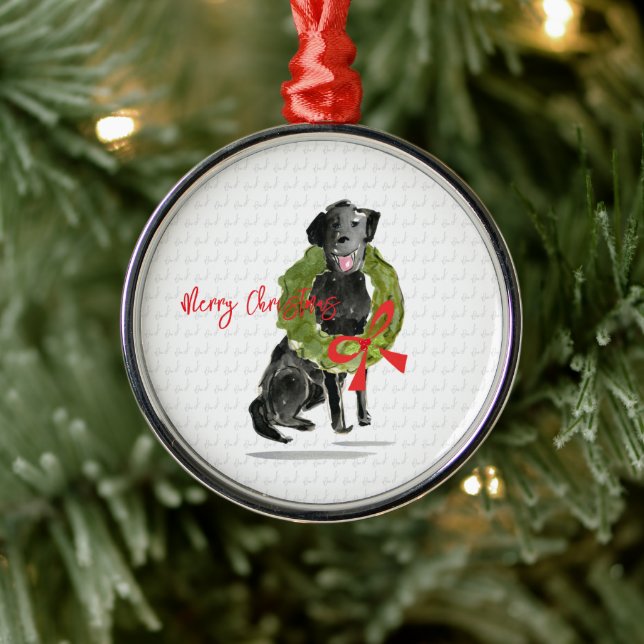 Merry Christmas Black Lab Dog Wreath Holly Pets Metal Tree Decoration (Tree)
