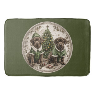 Merry Christmas Black Labrador Retriever Puppy Bath Mat