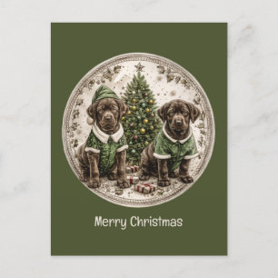 Merry Christmas Black Labrador Retriever Puppy Postcard