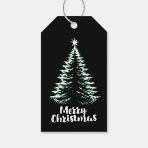 Merry Christmas Black & Mint Distressed Chic Tree Gift Tags