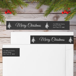 Merry Christmas Black Modern Holiday Return Addy Wrap Around Label