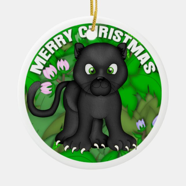 Merry Christmas Black Panther Ceramic Tree Decoration (Front)