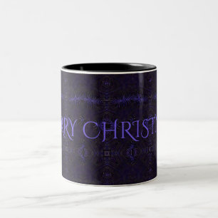 Merry Christmas Black Purple Kaleidoscope Design Two-Tone Coffee Mug