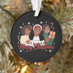 Merry Christmas Black Queen Girl African Melanin Ornament