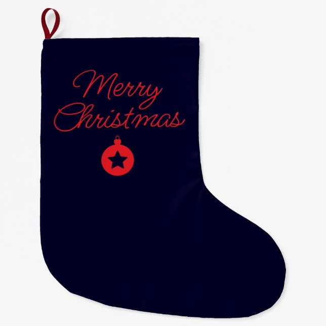 Merry Christmas Black Rock Blue Classical Unique Large Christmas Stocking (Front)
