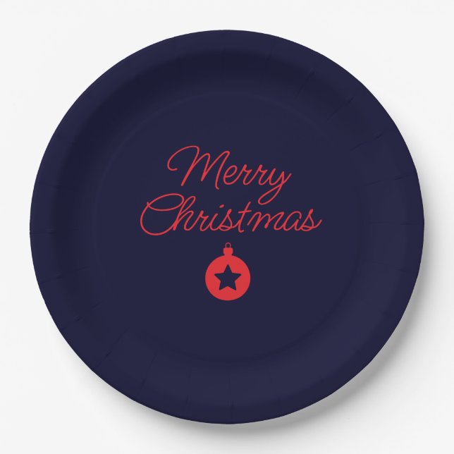 Merry Christmas Black Rock Blue Classical Unique Paper Plate (Front)
