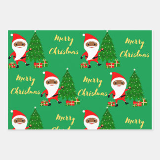 Merry Christmas Black Santa Wrapping Paper Sheet
