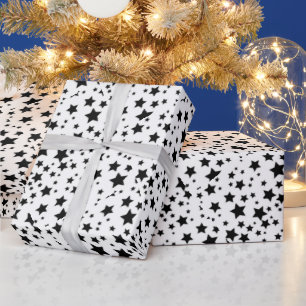 Merry Christmas Black Stars Wrapping Paper