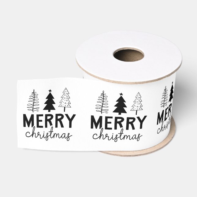 Merry Christmas Black Tree Grosgrain Ribbon (Spool)