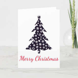 Merry Christmas, black tree with snowflakes Holiday Card
