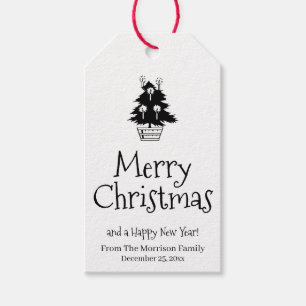 Merry Christmas black white Christmas tree custom Gift Tags