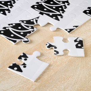 Merry Christmas Black & White Christmas Trees  Jigsaw Puzzle