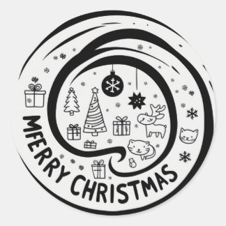 Merry christmas black & white classic round sticker