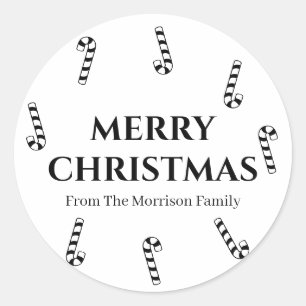Merry Christmas black white custom name gift favou Classic Round Sticker